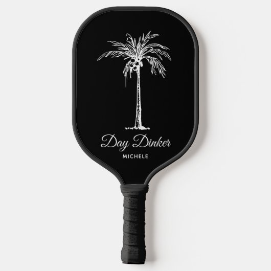Day Dinker Custom Schwarz-weiß Palm Tree Funny Pickleball Schläger (Rückseite)