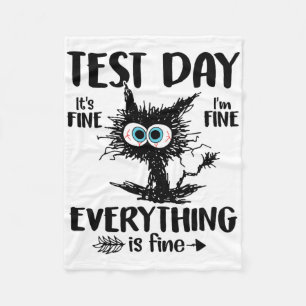 Day Funny Stressed Cat Teacher Student Kids Testie Fleecedecke