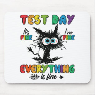 Day Funny Stressed Cat Teacher Student Kids Testie Mousepad