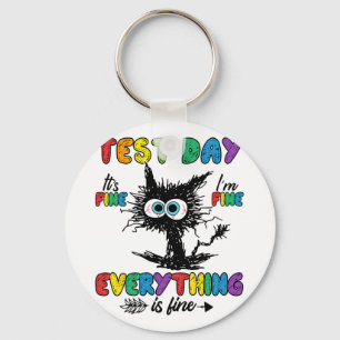 Day Funny Stressed Cat Teacher Student Kids Testie Schlüsselanhänger
