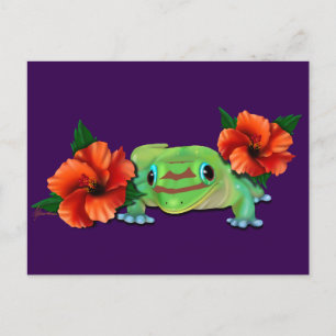 Day Gecko mit Hibiskus Ankündigungspostkarte