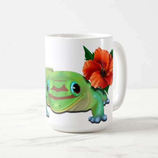 Day Gecko mit Hibiskus Kaffeetasse (VorderseiteRechts)