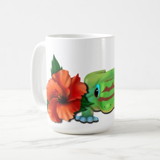 Day Gecko mit Hibiskus Kaffeetasse (Vorderseite Links)