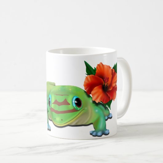 Day Gecko mit Hibiskus Kaffeetasse (VorderseiteRechts)
