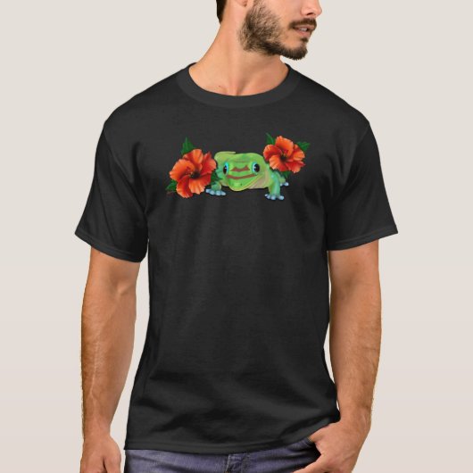 Day Gecko mit Hibiskus T-Shirt (Vorderseite)