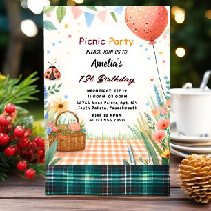 Day Girls Liebe Bug Picnic Polka Dot 1. Geburtstag Einladung