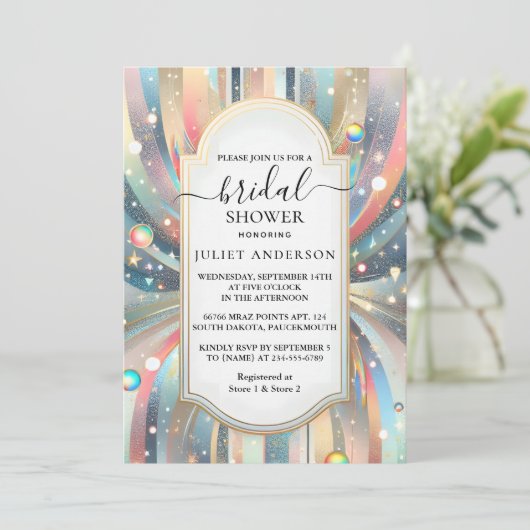 Day Glam Bright Pastel Ombre Glitzer Brautparty Einladung (Stehend Vorderseite)