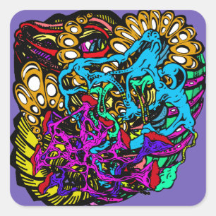 Day-Glo-Farben Wilde Halluzinationen Abstraktes De Quadratischer Aufkleber