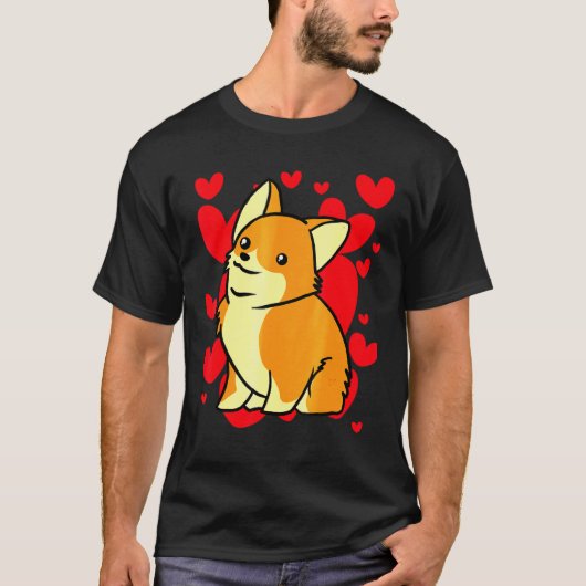 Day Hearts Romantic Corgi T-Shirt (Vorderseite)