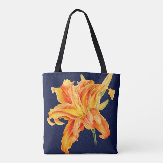 Day Lily Feine Kunst, orange und grüne Blume Tasche (Rückseite)
