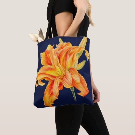 Day Lily Feine Kunst, orange und grüne Blume Tasche (Von Nahem)