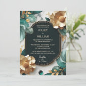 Day Marble Monstera Smaragdgrün und Gold Hochzeit Einladung (Stehend Vorderseite)