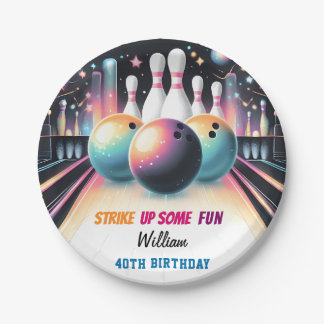 Day Neon Boy Kids Team Event Bowling 21. Geburtsta Pappteller