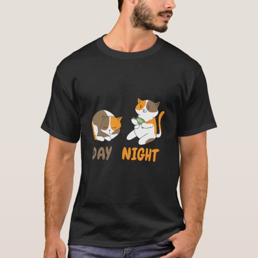 day night cats playing video games T-Shirt (Vorderseite)