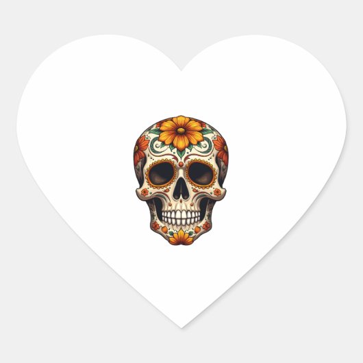 Day Of Dead Sugar Skull Floral Skeleton Head Bone Herz-Aufkleber (Vorderseite)