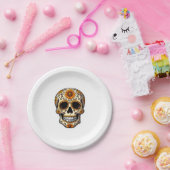 Day Of Dead Sugar Skull Floral Skeleton Head Bone Pappteller (Party)