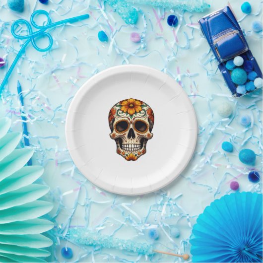 Day Of Dead Sugar Skull Floral Skeleton Head Bone Pappteller (Party)