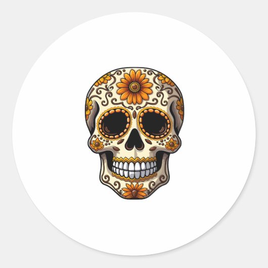Day Of Dead Sugar Skull Floral Skeleton Head Bone Runder Aufkleber (Vorderseite)