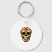 Day Of Dead Sugar Skull Floral Skeleton Head Bone Schlüsselanhänger (Vorderseite)