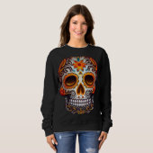 Day Of Dead Sugar Skull Floral Skeleton Head Bone  Sweatshirt (Vorne ganz)