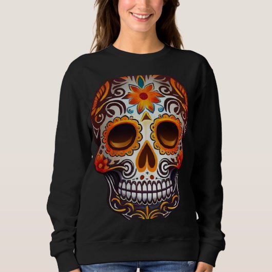 Day Of Dead Sugar Skull Floral Skeleton Head Bone  Sweatshirt (Vorderseite)