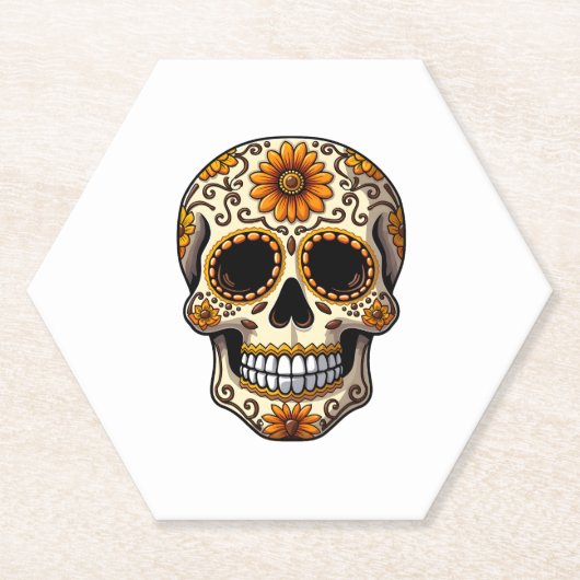 Day Of Dead Sugar Skull Floral Skeleton Head Bone Untersetzer (Vorderseite)