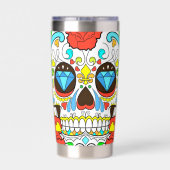 Day of the Dead Colorful Skull Art Thermobecher (Rückseite)