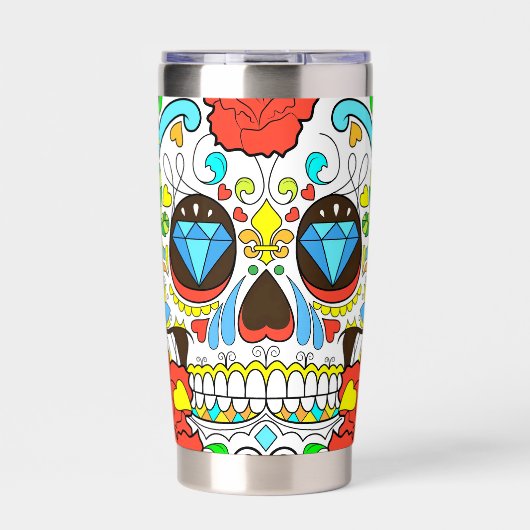 Day of the Dead Colorful Skull Art Thermobecher (Vorderseite)