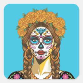 Day of the Dead Marigold Catrina Quadratischer Aufkleber