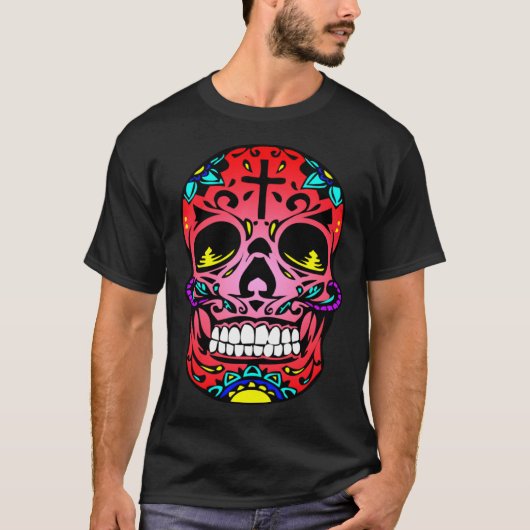 Day Of The Dead Red Face Cross Sugar Skull Hallowe T-Shirt (Vorderseite)