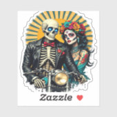 Day of the Dead Skeleton Couple Bikers Aufkleber (Blatt)
