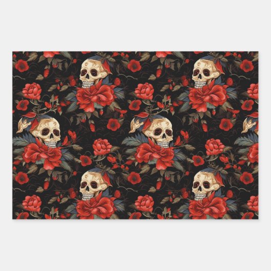Day of the Dead Skull and red Roses Geschenkpapier Set (Vorderseite 3)