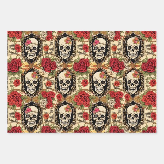 Day of the Dead Skull and Roses Pack Geschenkpapier Set (Vorderseite 2)