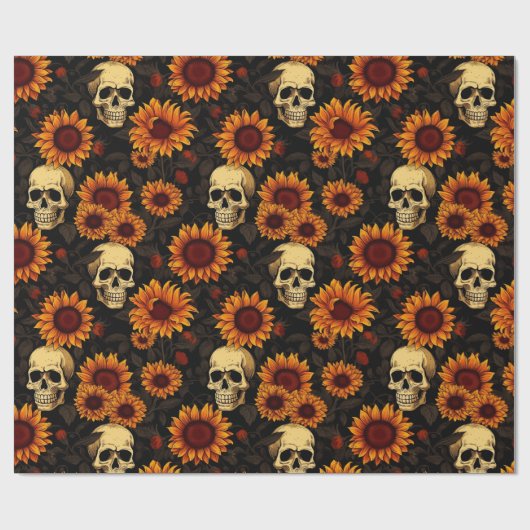 Day of the Dead Skull and Sunflowers Geschenkpapier (Flach)