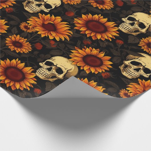 Day of the Dead Skull and Sunflowers Geschenkpapier (Ecke)