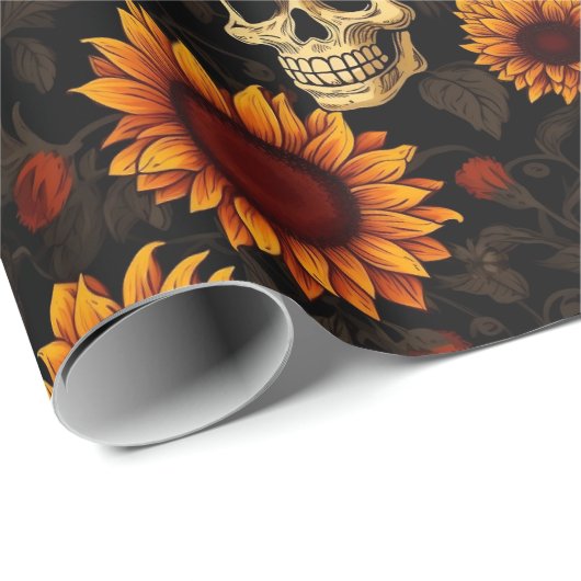 Day of the Dead Skull and Sunflowers Geschenkpapier (Rolleneckpunkt)