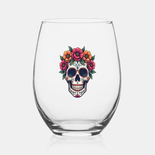 Day of the Dead Sugar Skull � Dia de los Muertos S Weinglas Ohne Stiel (Vorderseite)