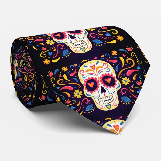 Day of The Dead Sugar Skull Men’s Tie Krawatte (Gerollt)