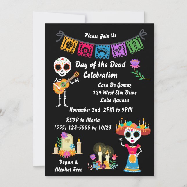 Day of The Dead Sugar Skull Skeletons Invitation (Vorderseite)
