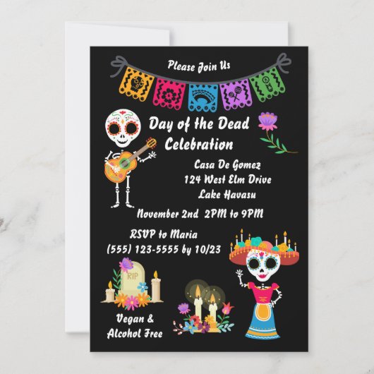 Day of The Dead Sugar Skull Skeletons Invitation Einladung (Vorderseite)