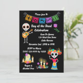 Day of The Dead Sugar Skull Skeletons Invitation Einladung (Stehend Vorderseite)