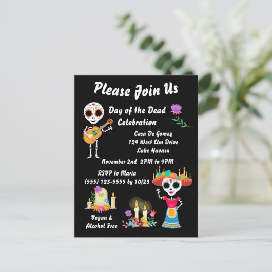 Day of The Dead Sugar Skull Skeletons Postkarte (Stehend Vorderseite)