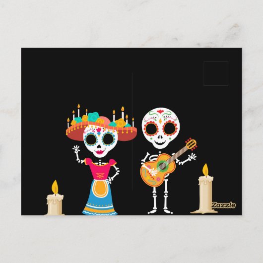 Day of The Dead Sugar Skull Skeletons Postkarte (Rückseite)