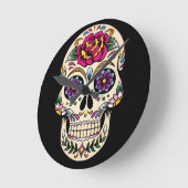 Day of the Dead Sugar Skull with Rose Runde Wanduhr (Winkel)