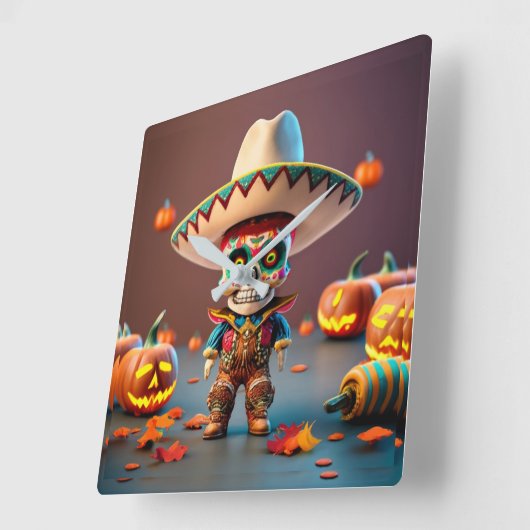 Day of the Dead wall clock Quadratische Wanduhr (Winkel)