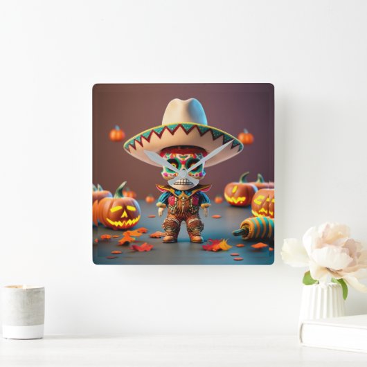 Day of the Dead wall clock Quadratische Wanduhr (Zuhause)