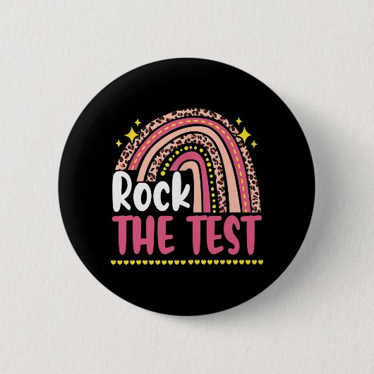 Day Rock the Test Teacher Testing Day Rainbow Leop Button (Vorderseite)
