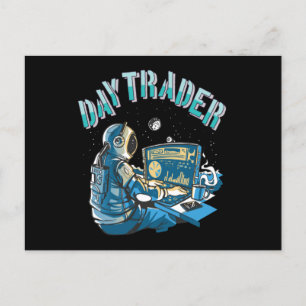 Day Trader Astronaut im Weltraum Postkarte