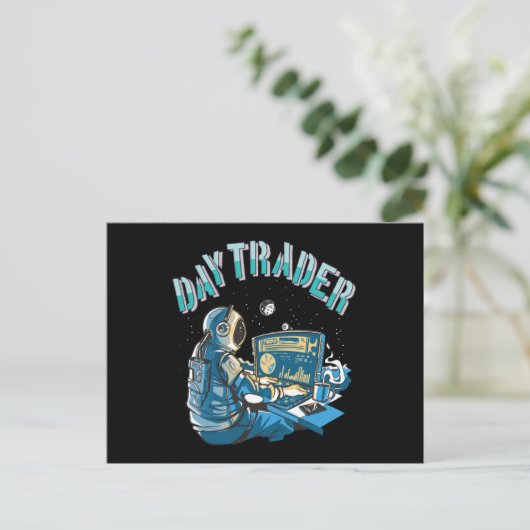 Day Trader Astronaut im Weltraum Postkarte (Stehend Vorderseite)