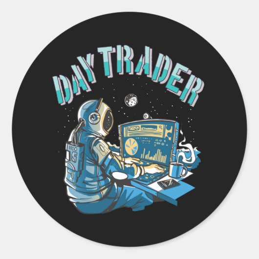 Day Trader Astronaut im Weltraum Runder Aufkleber (Vorderseite)